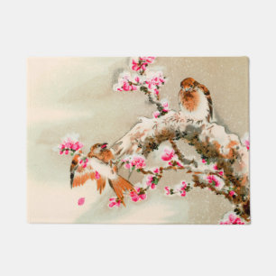 Vintage japanese birds on a branch doormat