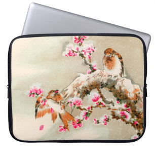 Vintage japanese birds on a branch laptop sleeve