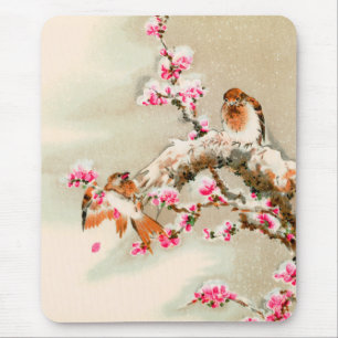 Vintage japanese birds on a branch mouse pad