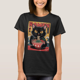 Vintage Japanese Black Cat Ramen T-Shirt 