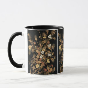 Vintage Japanese Black Gold Autumn Floral Art Mug