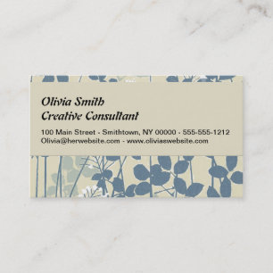 Vintage Japanese Blue Botanical: Cream Leaf Fern Business Card