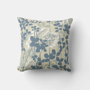 Vintage Japanese Blue Botanical: Cream Leaf Fern Cushion
