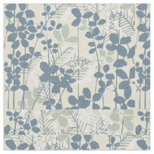 Vintage Japanese Blue Botanical: Cream Leaf Fern Fabric