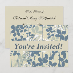 Vintage Japanese Blue Botanical: Cream Leaf Fern Invitation