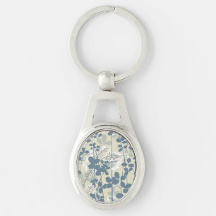 Vintage Japanese Blue Botanical: Cream Leaf Fern Key Ring