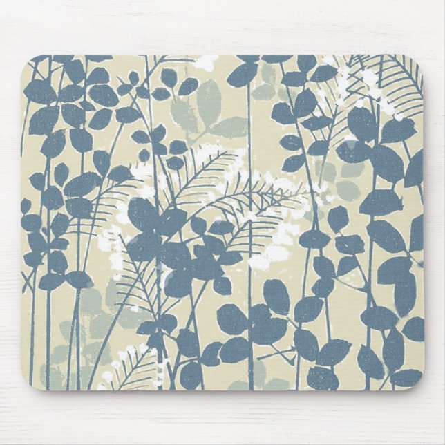 Vintage Japanese Blue Botanical: Cream Leaf Fern Mouse Pad (Front)