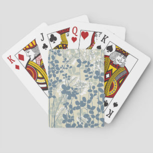 Vintage Japanese Blue Botanical: Cream Leaf Fern Playing Cards