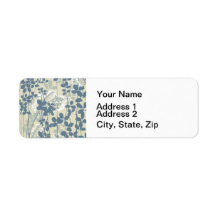 Vintage Japanese Blue Botanical: Cream Leaf Fern Return Address Label
