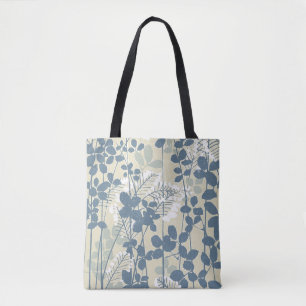 Vintage Japanese Blue Botanical: Cream Leaf Fern Tote Bag