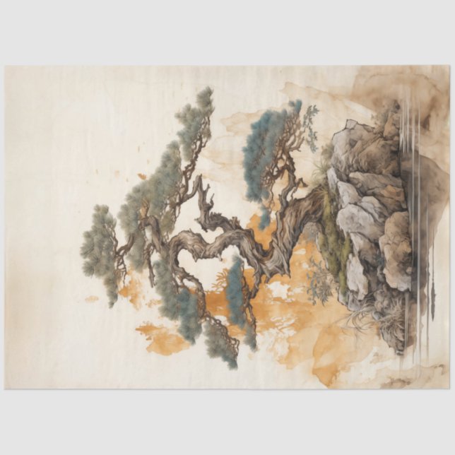 Vintage Japanese Bonsai Tree Tissue Paper (Front)