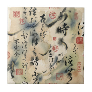Vintage Japanese Calligraphy Art (8) Ceramic Tile