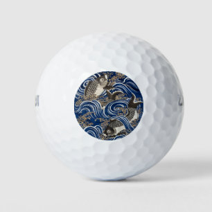 Vintage Japanese Carp In Waves, Retro Golf Balls