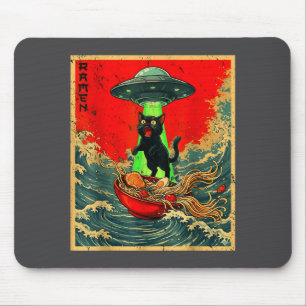 Vintage Japanese Cat Alien Ramen Dad Ufo Funny Cat Mouse Pad