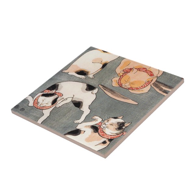 Vintage Japanese Cat Art Tile (Side)