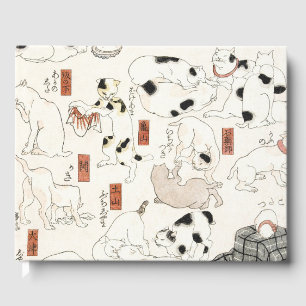 Vintage Japanese Cat Art Ukiyoe Woodblock Print Guest Book