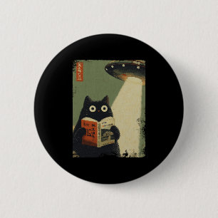 Vintage Japanese Cat Book Lovers Ufo Alien Abducti 6 Cm Round Badge