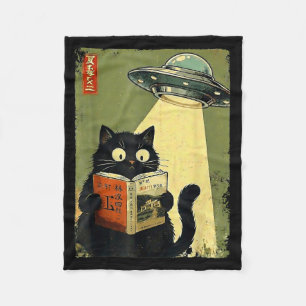 Vintage Japanese Cat Book Lovers UFO Alien Fleece Blanket