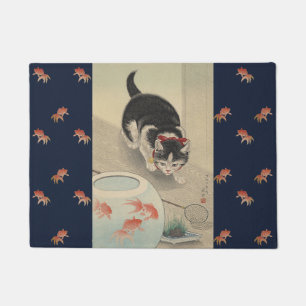 Vintage Japanese Cat Hunting Goldfish Art Doormat