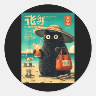 Vintage Japanese Cat Mexico Cinco De Mayo Vacation Classic Round Sticker