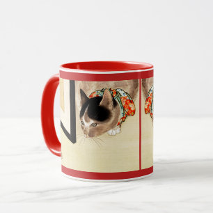 Vintage Japanese Cat Watching Spider Art Mug
