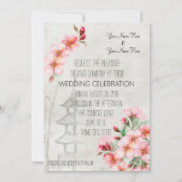 Vintage Japanese Cherry Blossom Wedding Invitation
