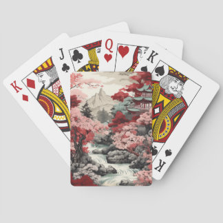 Vintage Japanese Cherry Blossoms and River Forest Playing Cards