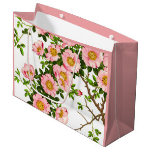 Vintage Japanese Cherry Blossoms, Pink and Gold Large Gift Bag