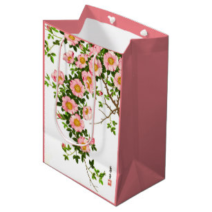 Vintage Japanese Cherry Blossoms, Pink and Gold Medium Gift Bag