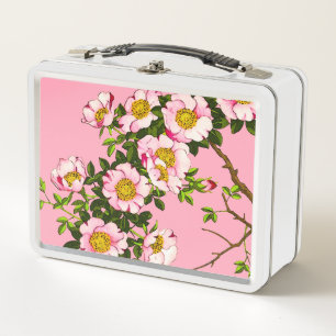Vintage Japanese Cherry Blossoms, Pink and Gold Metal Lunch Box