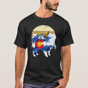 Vintage Japanese Chin Dog Colorado Flag Sunset Ret T-Shirt
