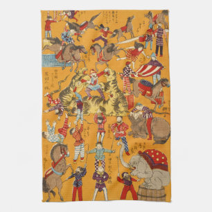 Vintage Japanese Circus Poster Ukiyo-e Art Tea Towel