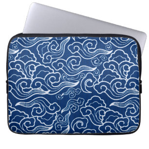 Vintage Japanese Clouds, Cobalt Blue and White Laptop Sleeve