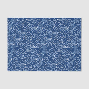 Vintage Japanese Clouds, Cobalt Blue and White Tissue Paper