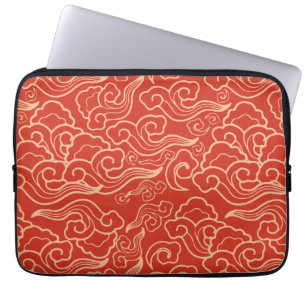 Vintage Japanese Clouds, Coral Orange Laptop Sleeve