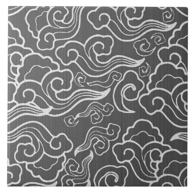 Vintage Japanese Clouds, Graphite Grey / Grey Ceramic Tile (Front)