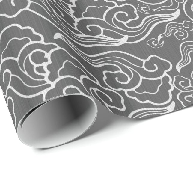 Vintage Japanese Clouds, Graphite Grey / Grey Wrapping Paper (Roll Corner)