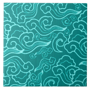 Vintage Japanese Clouds, Turquoise and Aqua Ceramic Tile