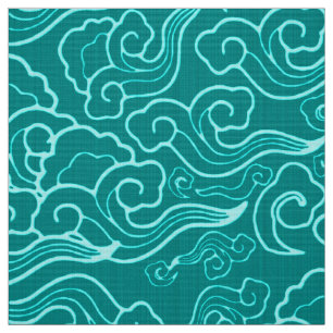 Vintage Japanese Clouds, Turquoise and Aqua Fabric