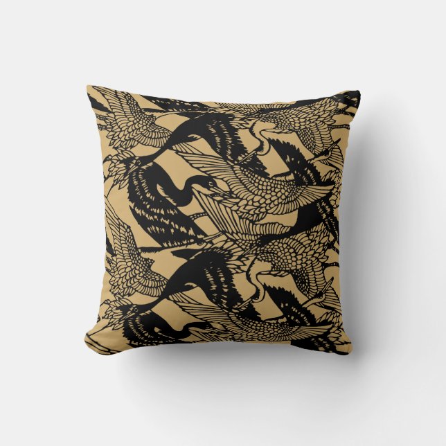 Vintage Japanese Crane Pattern Cushion (Front)
