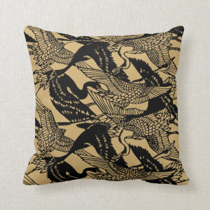 Vintage Japanese Crane Pattern Cushion