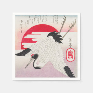 Vintage Japanese Crane Red Sun Woodblock Print Napkin