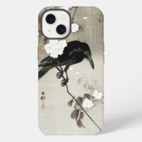 Vintage Japanese Crow and Blossom Woodblock Print