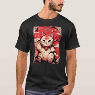 Vintage Japanese cute Neko cat maneki neko and sak T-Shirt