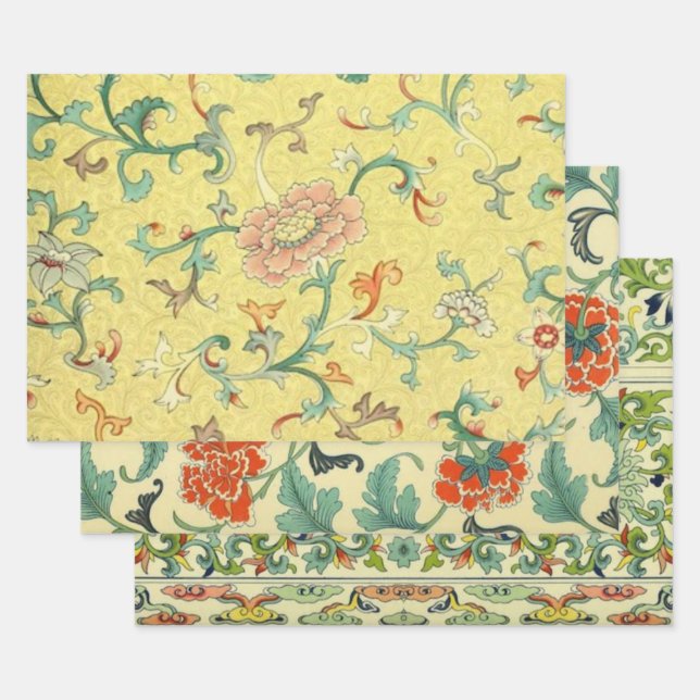 VINTAGE JAPANESE DESIGNS OF VINES & PIMPERNEL WRAPPING PAPER SHEET (Set)