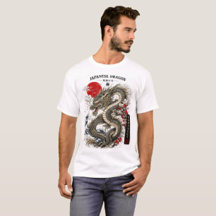 Vintage Japanese Dragon and Red Sun Graphic T-Shirt