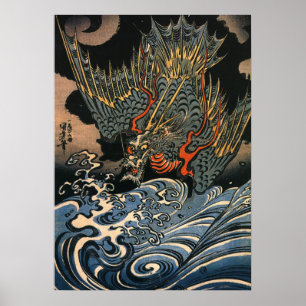 Vintage Japanese Dragon at Sea Poster