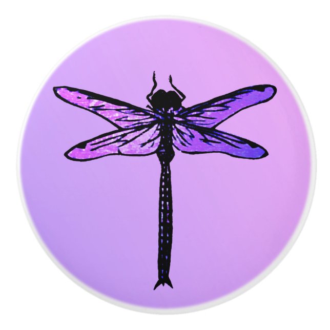 Vintage Japanese Dragonfly, amethyst purple Ceramic Knob (Front)