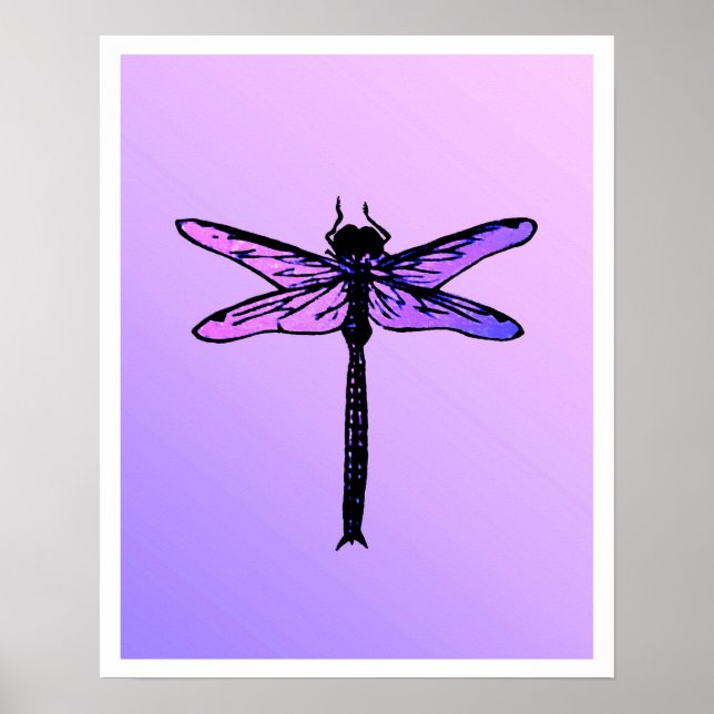Vintage Japanese Dragonfly, amethyst purple Poster (Front)