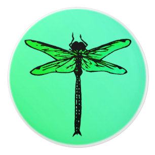 Vintage Japanese Dragonfly, emerald green Ceramic Knob